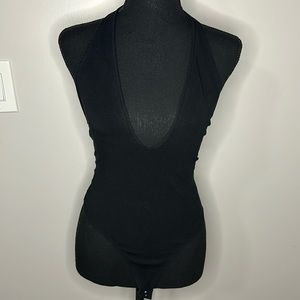 Express XS Black Super Low-cut, Halter Top, Open Back Bodysuit